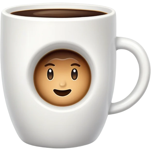 complete white colored mug without eyes and mouth, with coffee inside  emoji