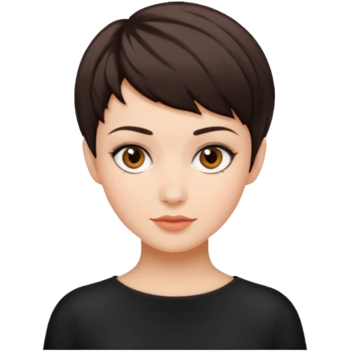 mujer pelo marron oscuro pixie cut ojos marrones emoji