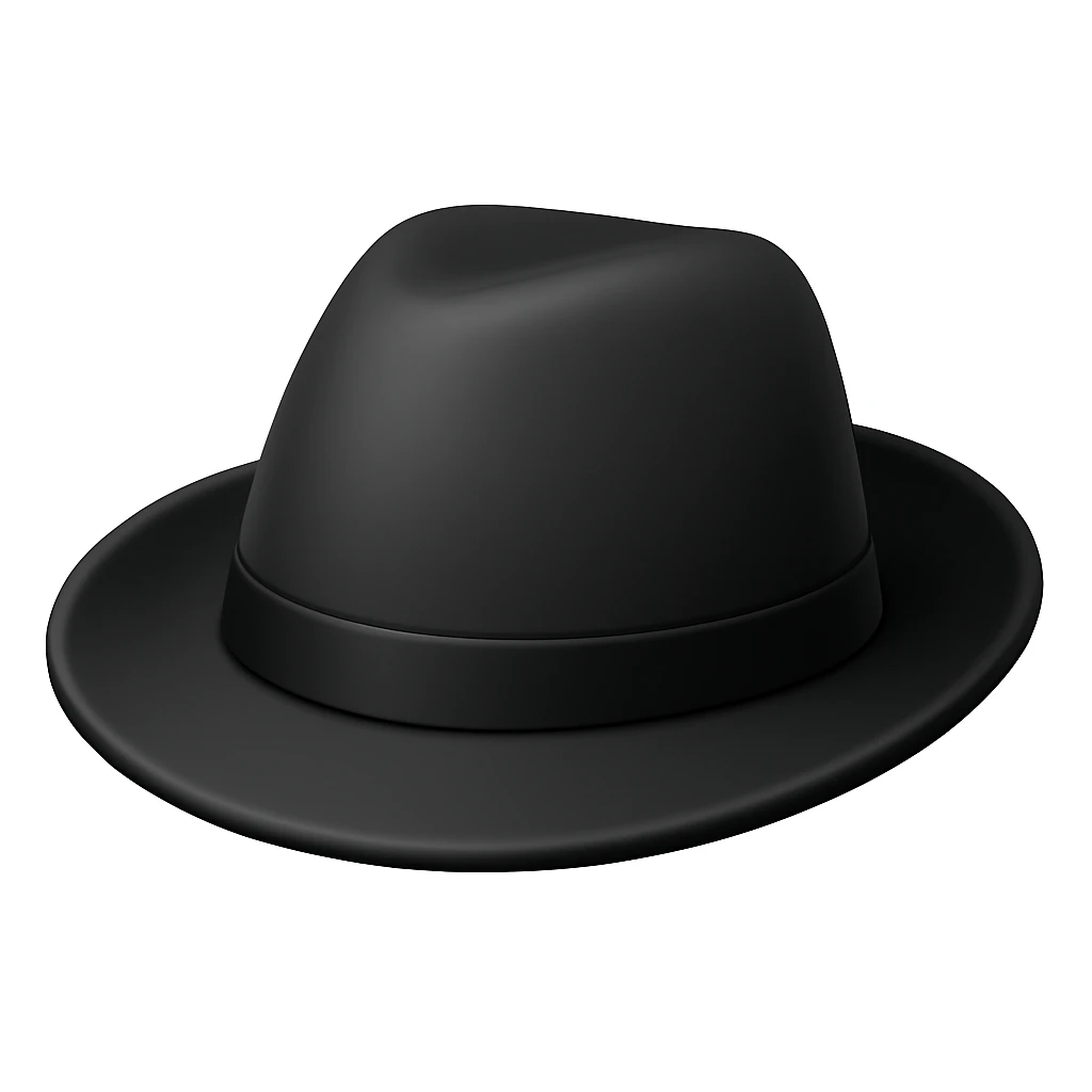 Make a black hat emoji exactly like the reference image, in iOS emoji style. Same shape, color, and texture, smooth and shiny. Add a subtle highlight. The style should resemble iOS emoji style. emoji