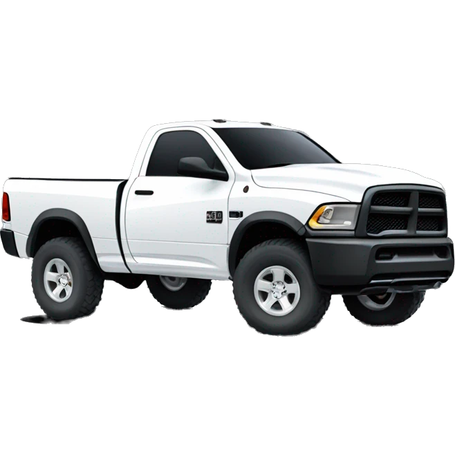 Heavy duty white Dodge ram truck three-quarter view with driver sticking his booted foot out  the window emoji