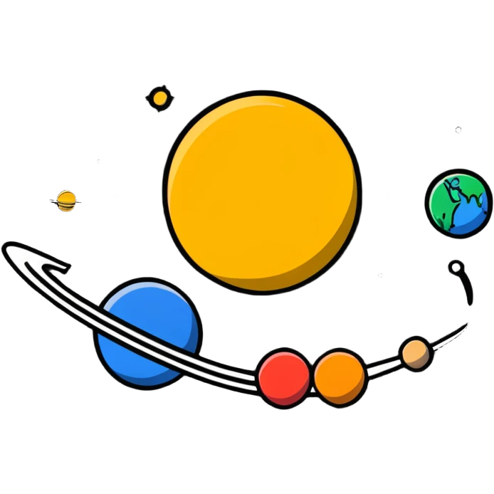 letter J as the sun with planets in orbit around it emoji