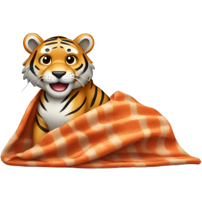 Shivering tiger with blanket emoji
