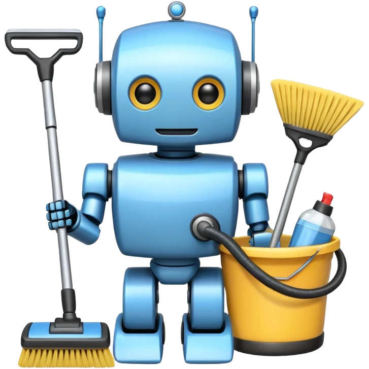 robot with cleaning tools emoji