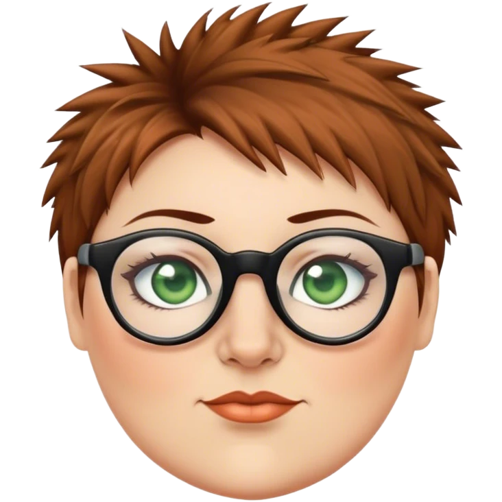  plus size white women round nose with short  brown shaggy spiked hair wearing glasses green eyes  emoji