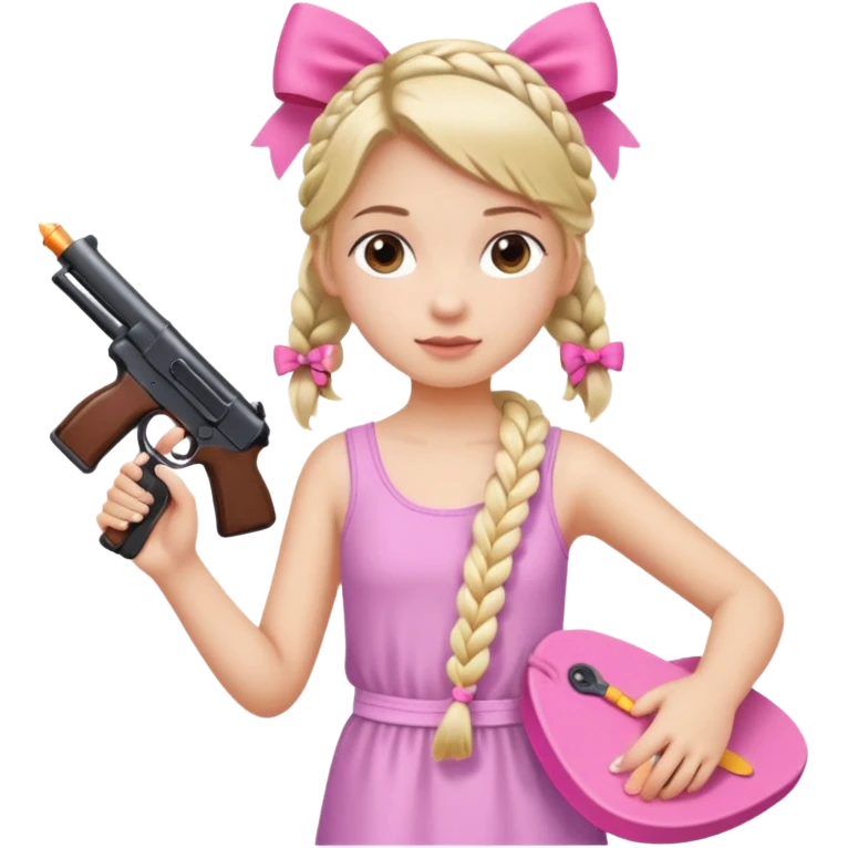 A girl who has a braid on one should and has a flipflop in one hand that has a bow while in the other hand she has a gun with a bow  emoji