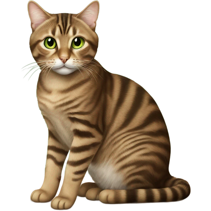 Brown tabby cat with green eyes sitting on a table emoji