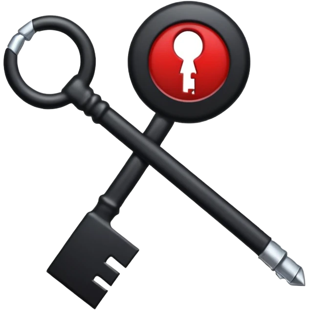 iOS sticker, dark key, black metal, red hole, minimal emoji