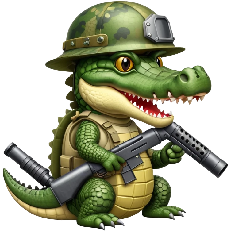 Crocodile with military helmet and artillery weapons emoji