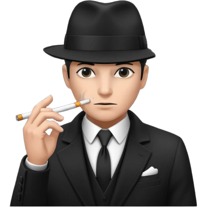 Syndicate agent in the future, with a black suit and mafia looking hat, smoking a cig emoji