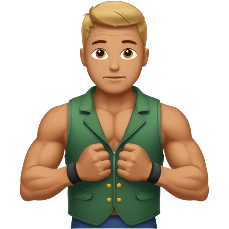 A fir person wearing vest only upper body reflexing muscles emoji