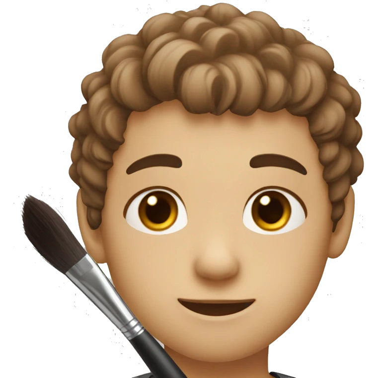 A boy with a brush. Brown eyes, drk bear and hair emoji