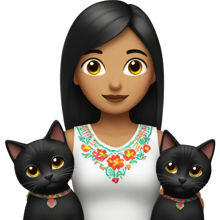 Mexican girl with 2 black cats emoji