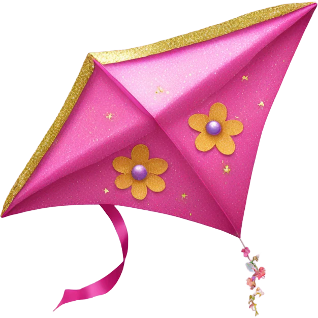 Pink kite with glitter and covered in flowers  emoji