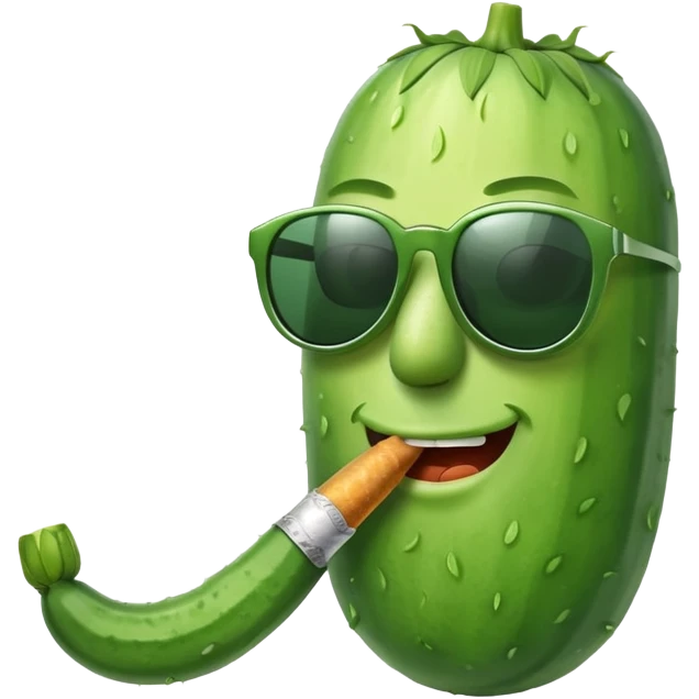cucumber smoking a cigarette, wearing sunglasses and smirking emoji