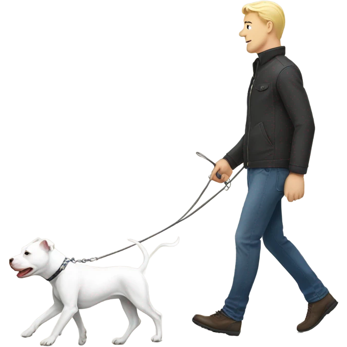 Blonde man walking a white pit bull emoji