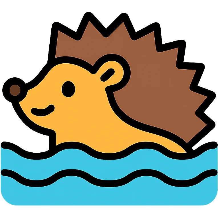 color outline icon of a hedgehog floating on water emoji
