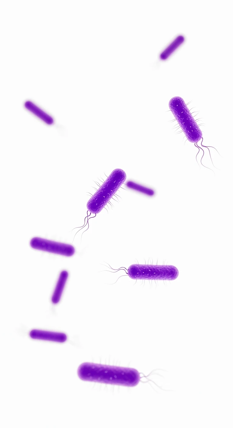 BATTERI INTESTINALI VIOLA FLUTTUANO IN ARIA, SFONDO BIANCO emoji