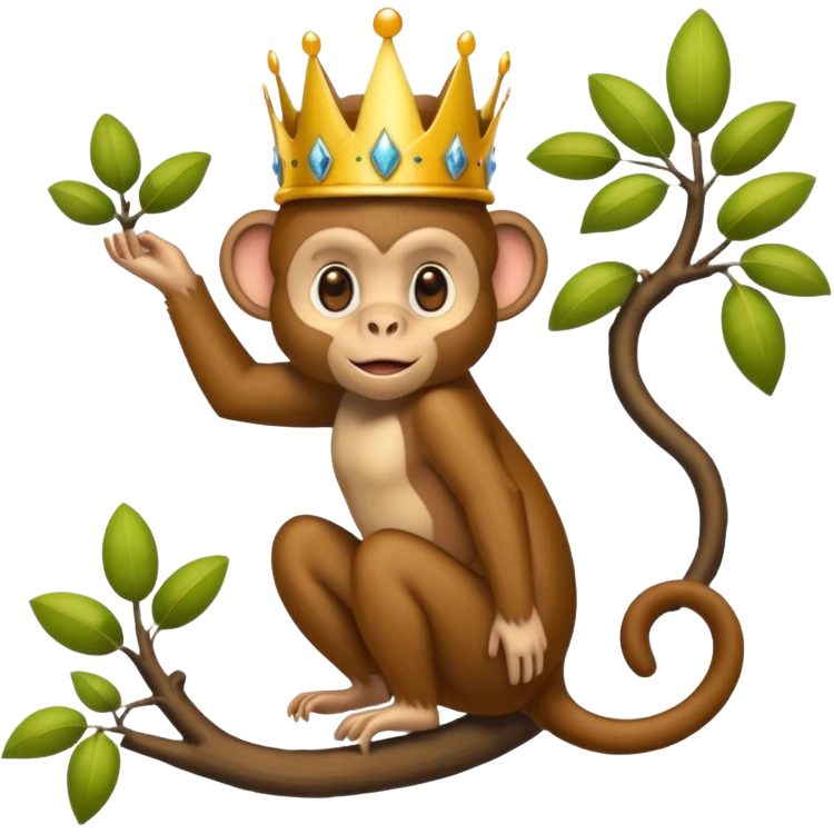 Kral taçlı ağaca çıkmış maymun emoji