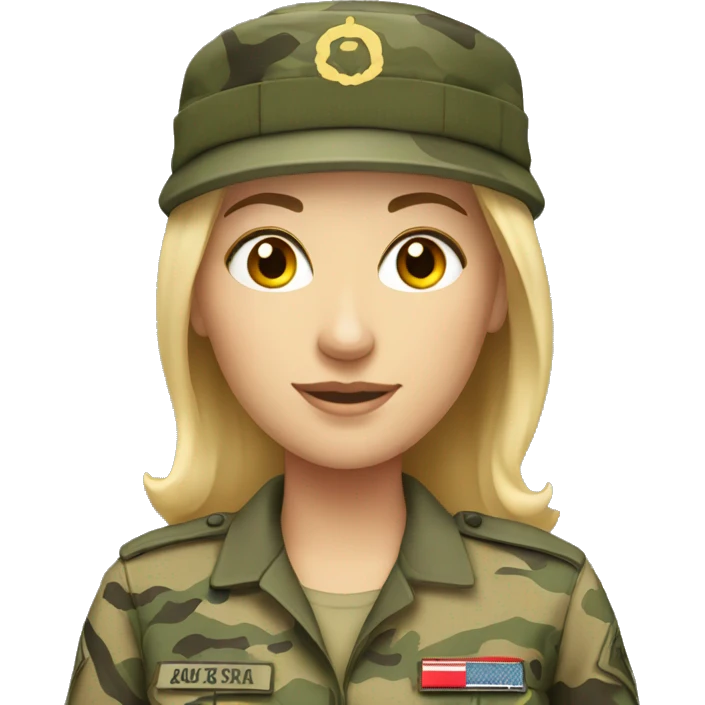 White Woman in camo military uniform  emoji
