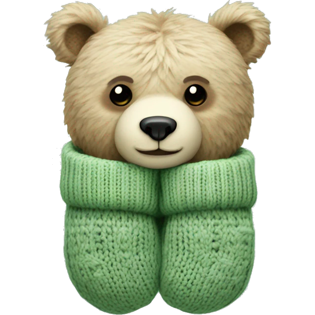 Cute Bear in knitted Sage green mittens emoji