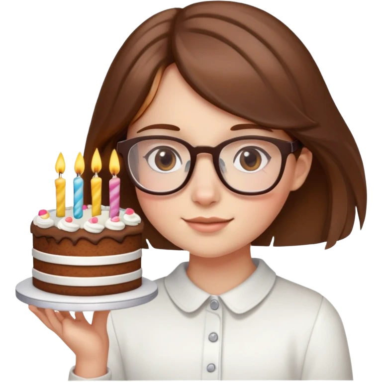 Brown haired young girl with glasses birthday emoji