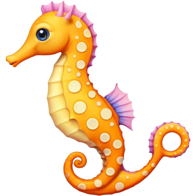 olorful cartoon-style seahorse. 🪸

It’s primarily orange with yellow and white spots along its body. The seahorse has a large blue eye, a curled tail, and a pinkish fin on its back. Its design is cute and stylized—similar to what you’d find in children’s illustrations, stickers, or emoji-like art emoji