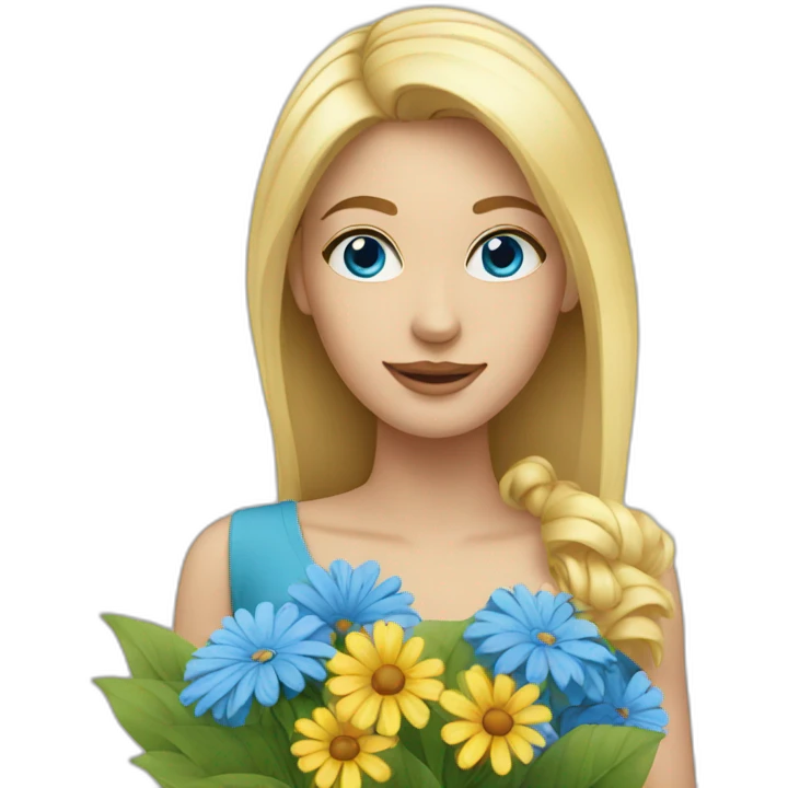 Blonde women with blue eyes offer flowers  emoji