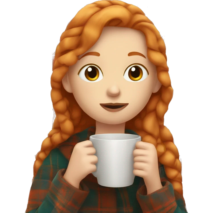 Ginger girl in plaid blanket sipping coffee emoji