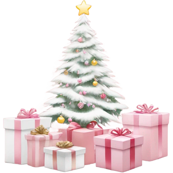 Light pink Christmas gifts under a white Christmas tree  emoji
