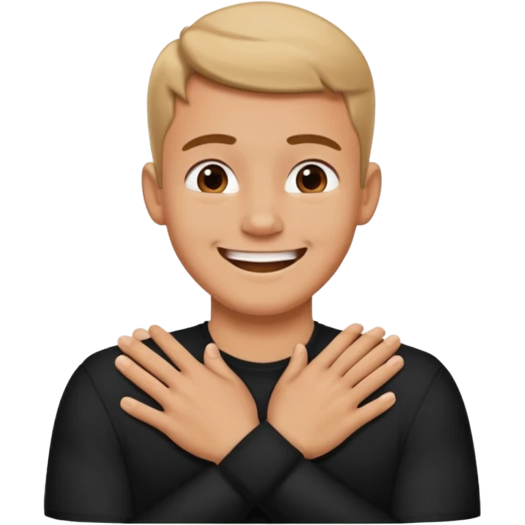 Man with hands gripped around neck crossed like he is choking while smiling emoji