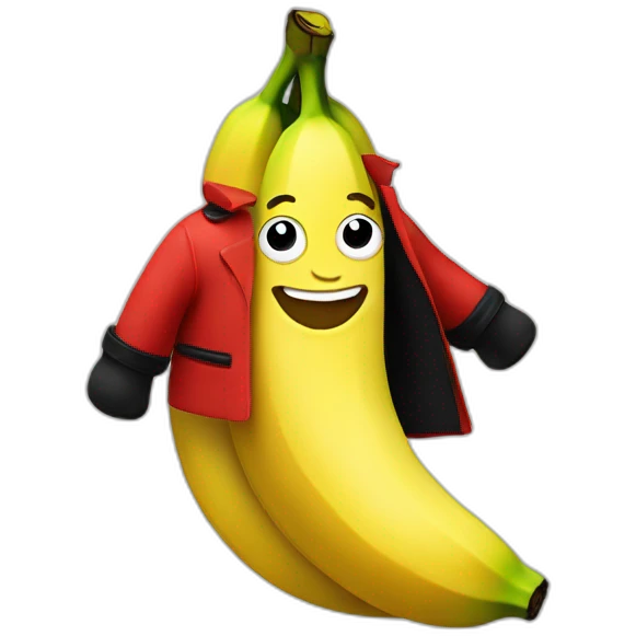 Banana smiling wearing a red jacket with black sleeves emoji