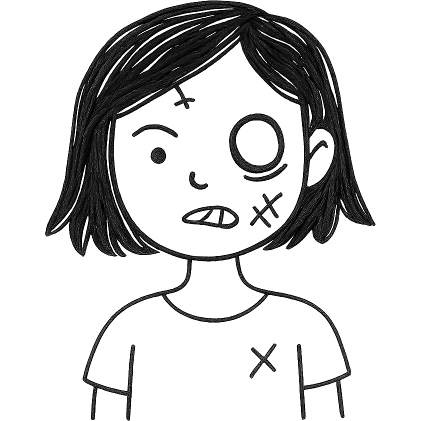 girl zombie with black short hair, minimalistic, clean lines, modern look emoji