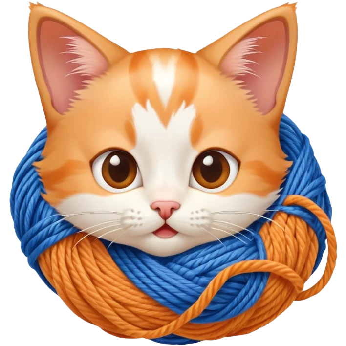 Funny kitten tangled in yarn with surprised expression emoji