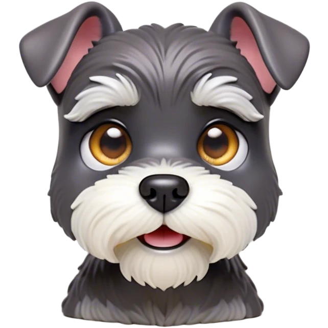 Cinematic Comical Miniature Schnauzer Portrait Emoji, Head tilted dramatically with a comically shocked expression and large, animated eyes, featuring a sharply defined salt-and-pepper fur with exaggerated, humorous eyebrows, simplified yet hilariously detailed, glowing with a bold, playful radiance, high shine, exuding a spirited and cheeky charm, styled with a soft glowing outline, capturing the essence of a Miniature Schnauzer that appears ready to dash into a burst of comic energy! emoji