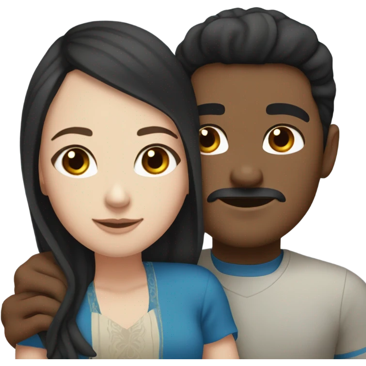 Mexican man with brown eyes hugging white girl with black hair and blue eyes emoji