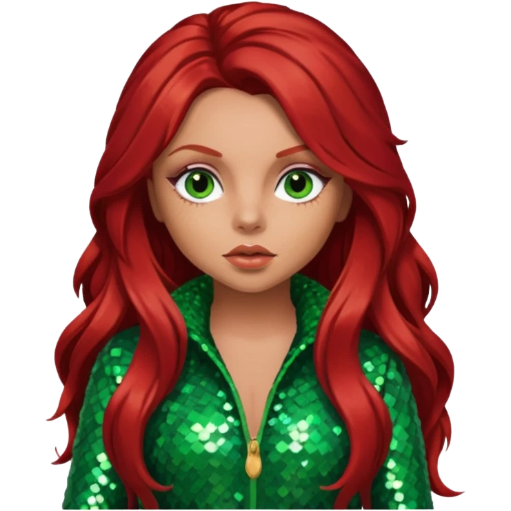 Jesy Nelson from Little Mix with long red hair, green sequin outfit emoji