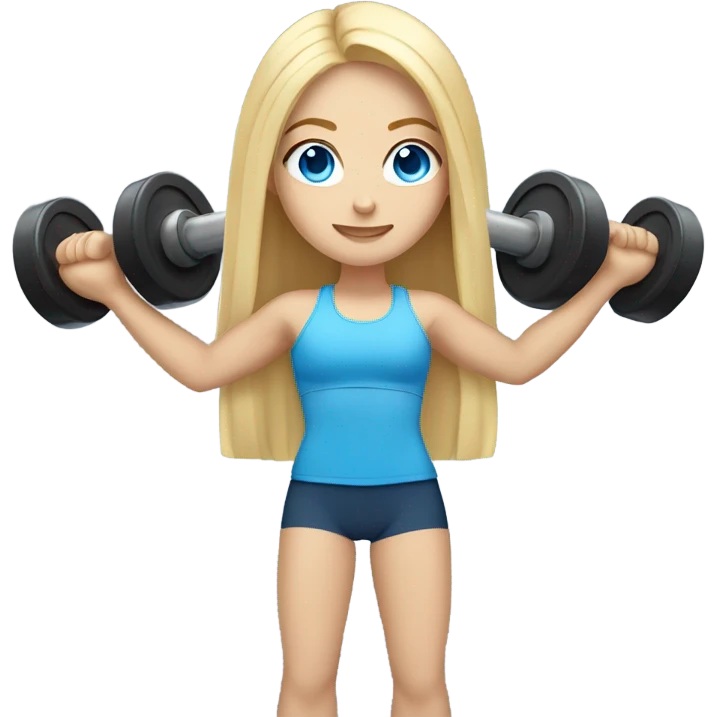 White girl with long blonde hair and blue eyes lifting weights emoji