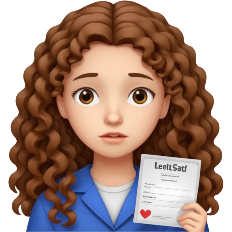 A girl with long curly brown hair shows an IELTS certificate with low score dissapointed emoji