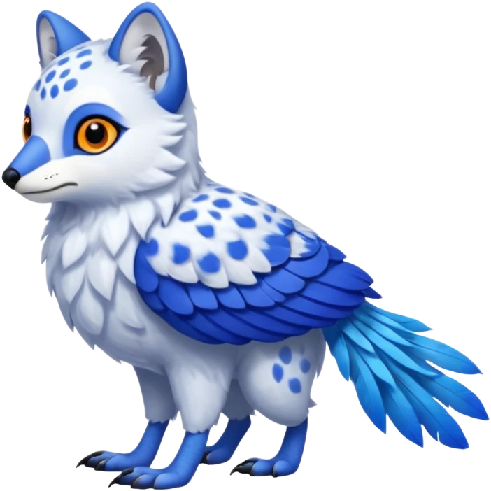 Arctic-Fox-Snow-Leopard-Blue-Tang-Fish-Hyacinth-Macaw-Fakémon-fusion-hybrid-animal-creature, full body emoji