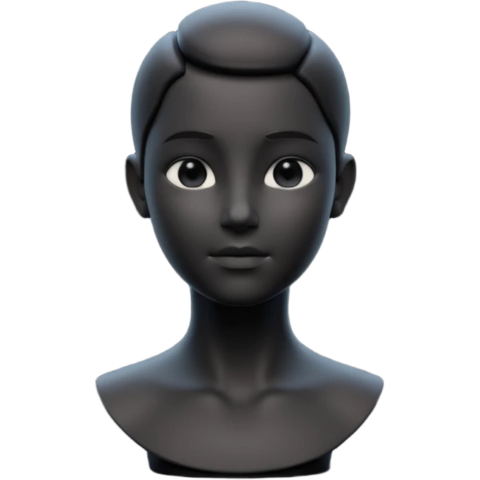 minimalist 3d avatar, stylized human bust, no hairstyle, distinctive facial features, smooth matte plastic texture, soft cinematic lighting, subtle rim light, clay render style, modern digital illustration, octane render. black, completely monochrome, matte emoji