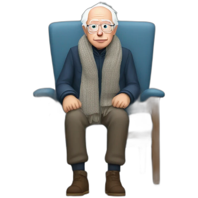 Bernie sanders sitting on chair having cold wearing a scarf emoji