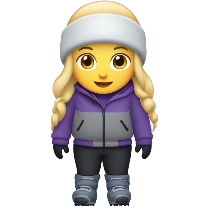 Chubby female long blonde hair skier with purpley-grey jacket and black pants showing whole body in high resolution emoji