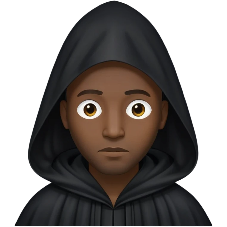 mask black smoke Black man wearing long black robe with tall, pointed hood. Entire face fully covered by black cloth, no facial features visible, only two small eye holes cut into the fabric. emoji