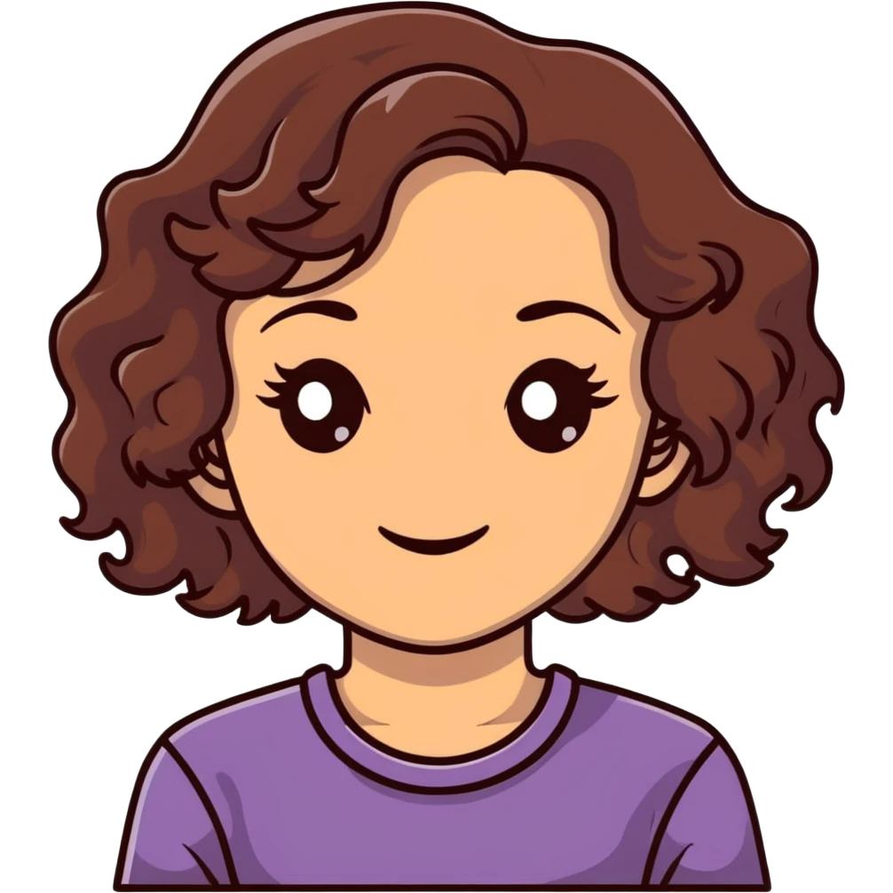brown girl with wavy hair and brown eyes emoji