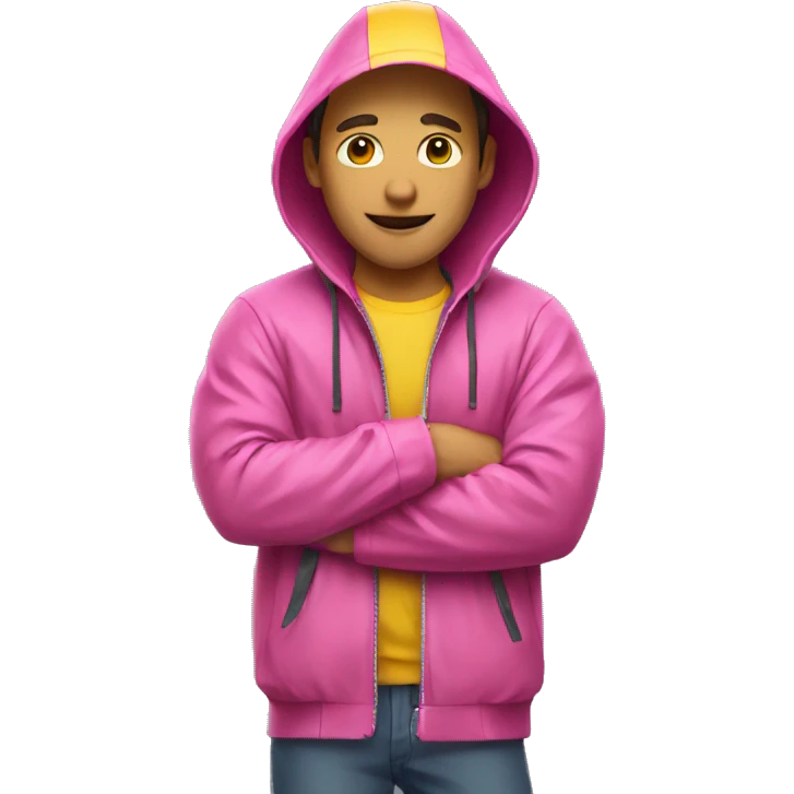  guy in pink  shirt and yellow rain jacket emoji