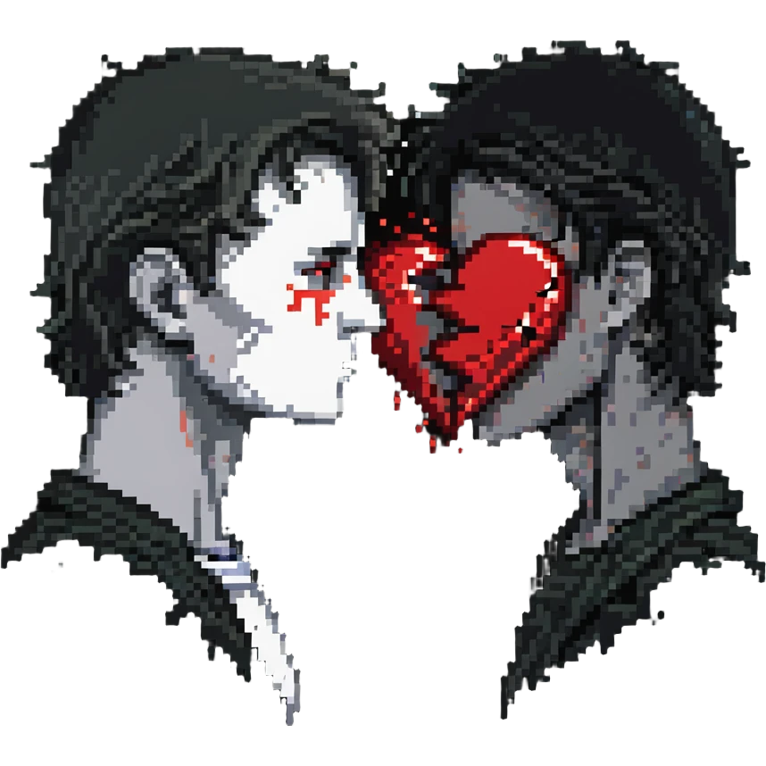 two men gay couple breaking up with a shattered heart between them emoji