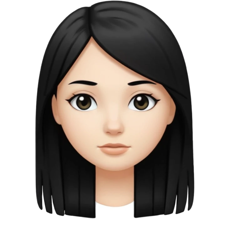 White girl, long black straight hair, round face, black eyes emoji