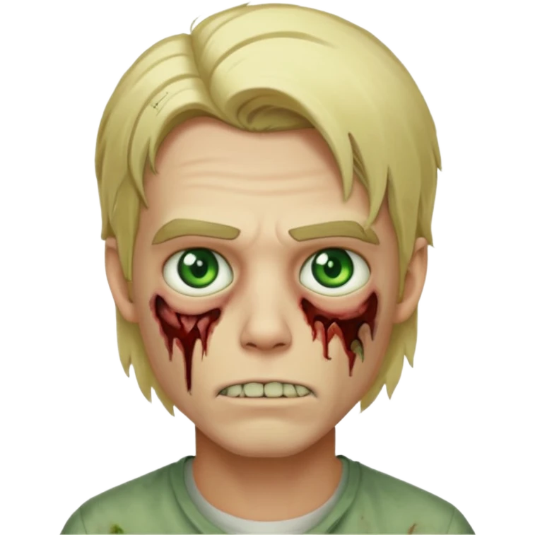 handsome male zombie with blonde mid-length hair and green eyes, iOS-style emoji emoji