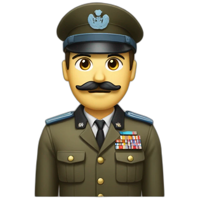 Un homme en costume militaire avec une petite moustache noir et carré emoji