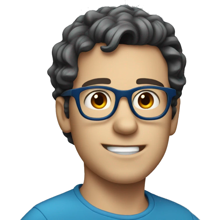 wavy short dark hair white guy, with blue glasses, charming energy emoji